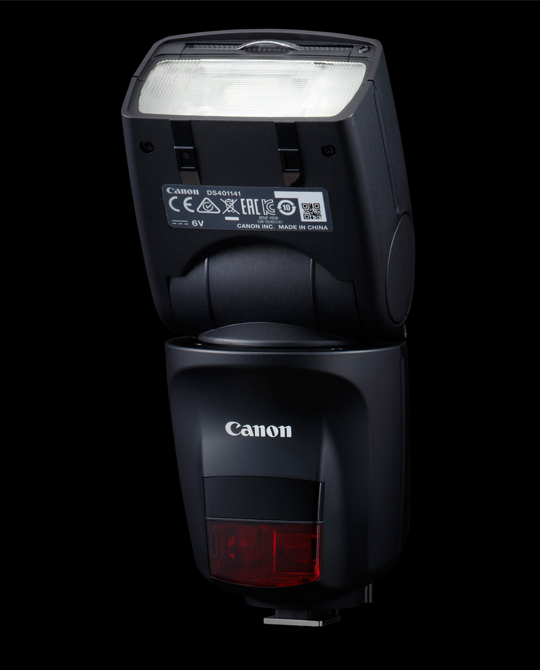 A Canon Speedlite 470EX-AI, with the head tilted up.